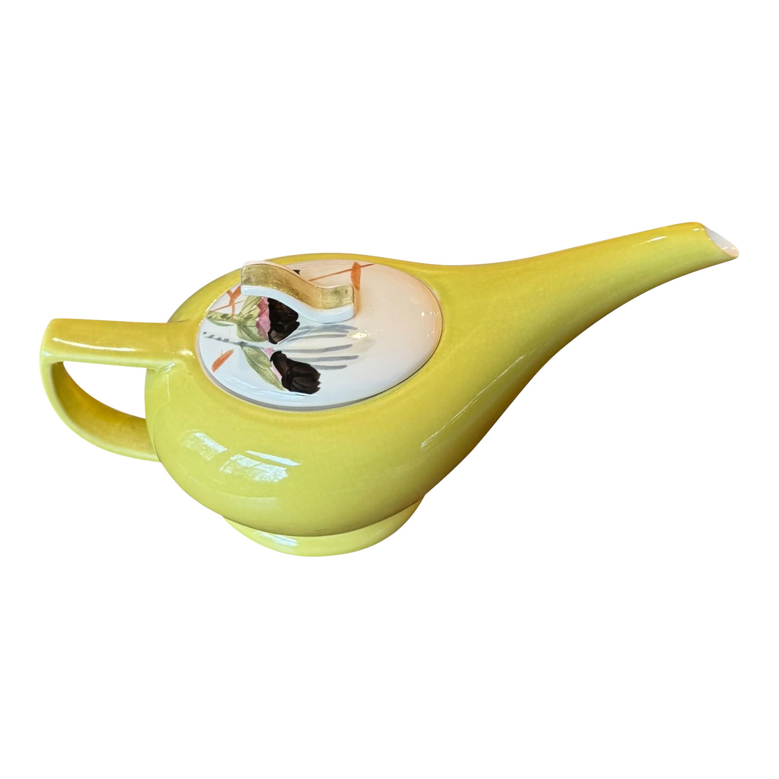 Red Wing Pottery Lotus Teapot 1950's: Offering a 1950's vintage Red Wing Pottery teapot, specifically Lotus in the Chartreuse color. The Lotus design was produced between 1949 and 1957 and is highly collectible for its sleek Mid-Century M