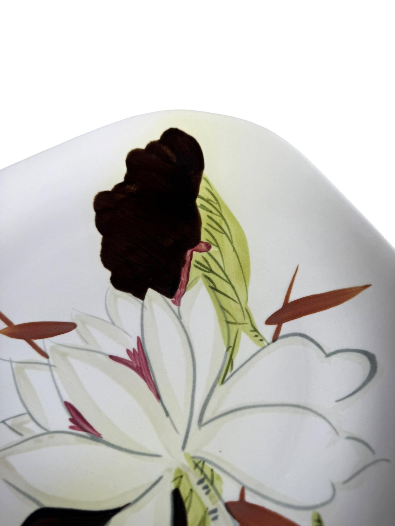 1950's Red Wing Pottery Lotus Pattern Square Dinner Plates Saucers Cup Set of 7 - 6