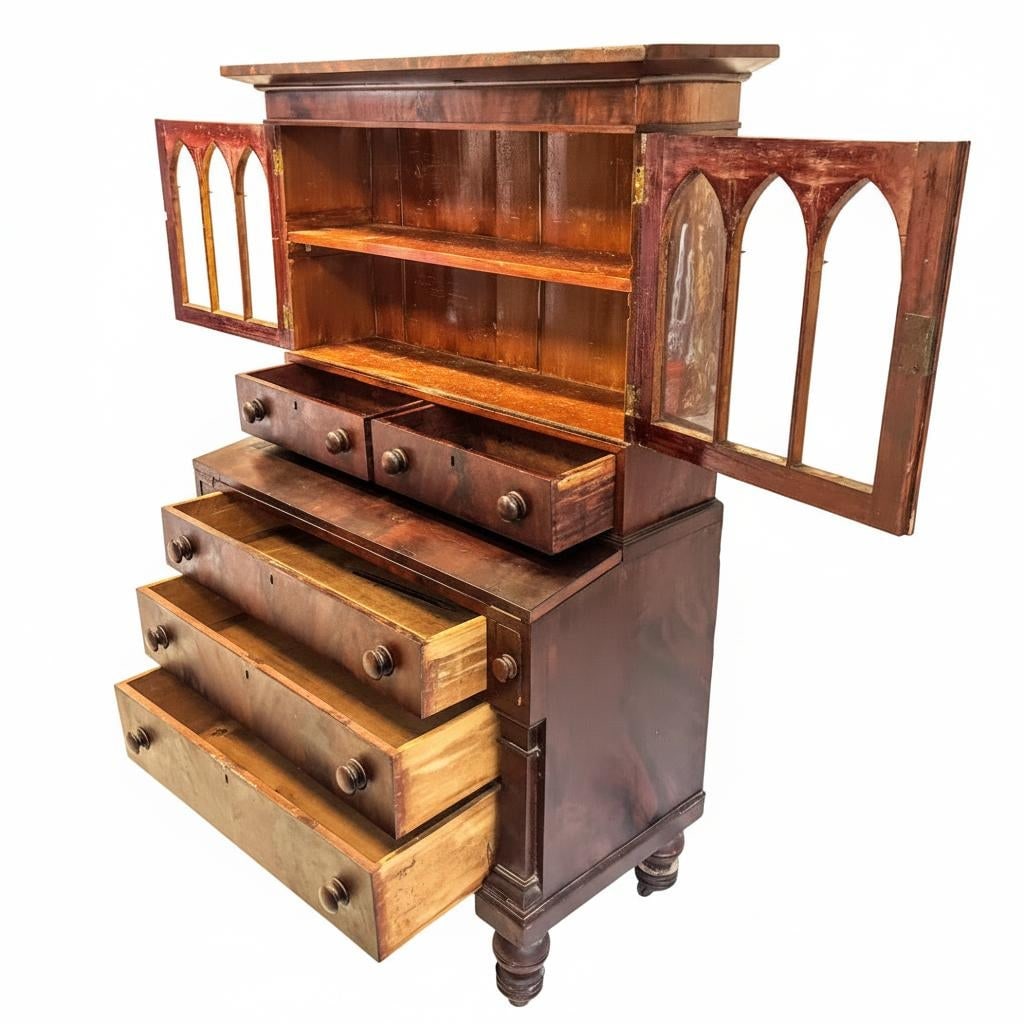 Antique American Federal Style Flame Mahogany Secretary-Bookcase Early 1800 - 4