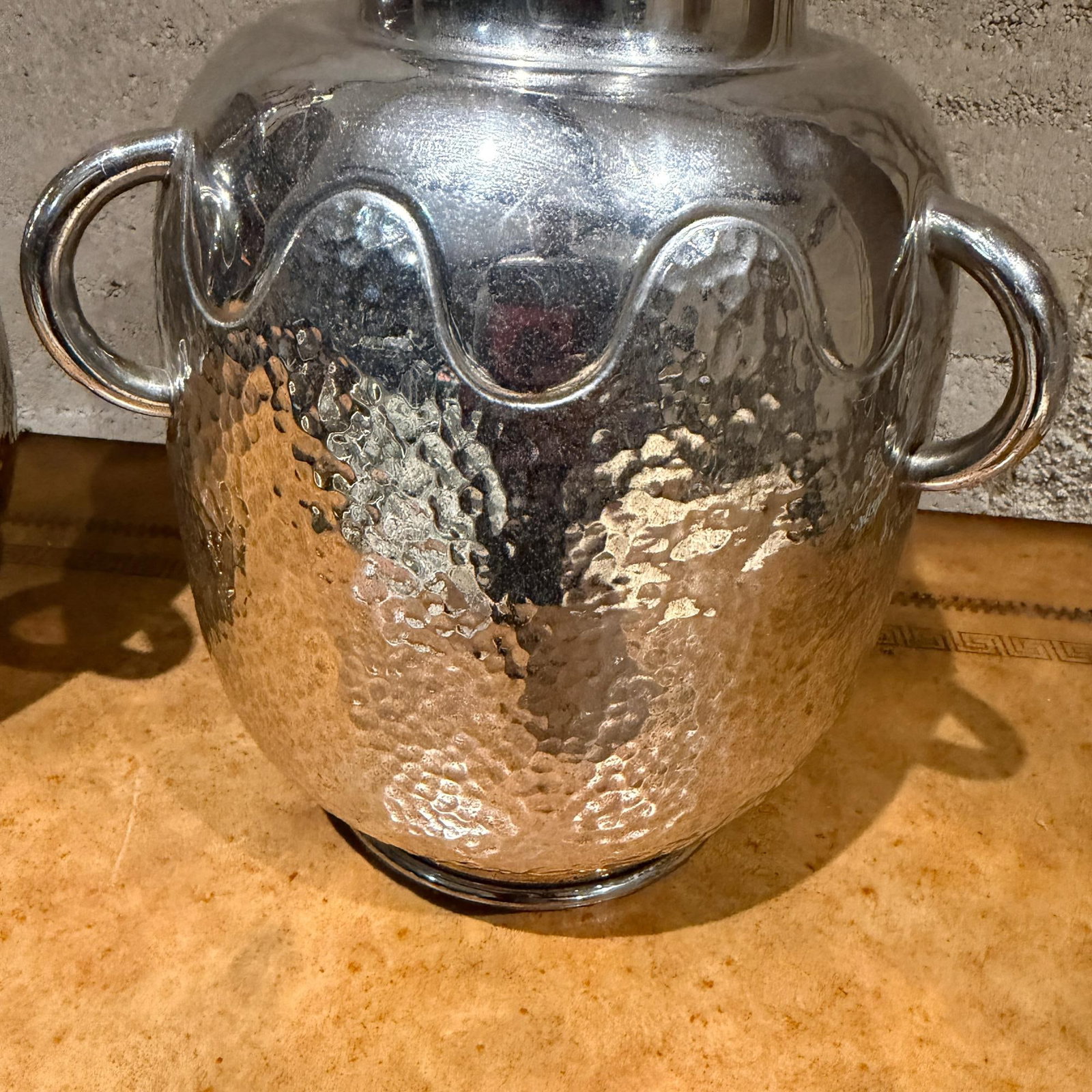 Decorative Pair Hammered Metal Table Lamps Polished Chrome Finish - 11