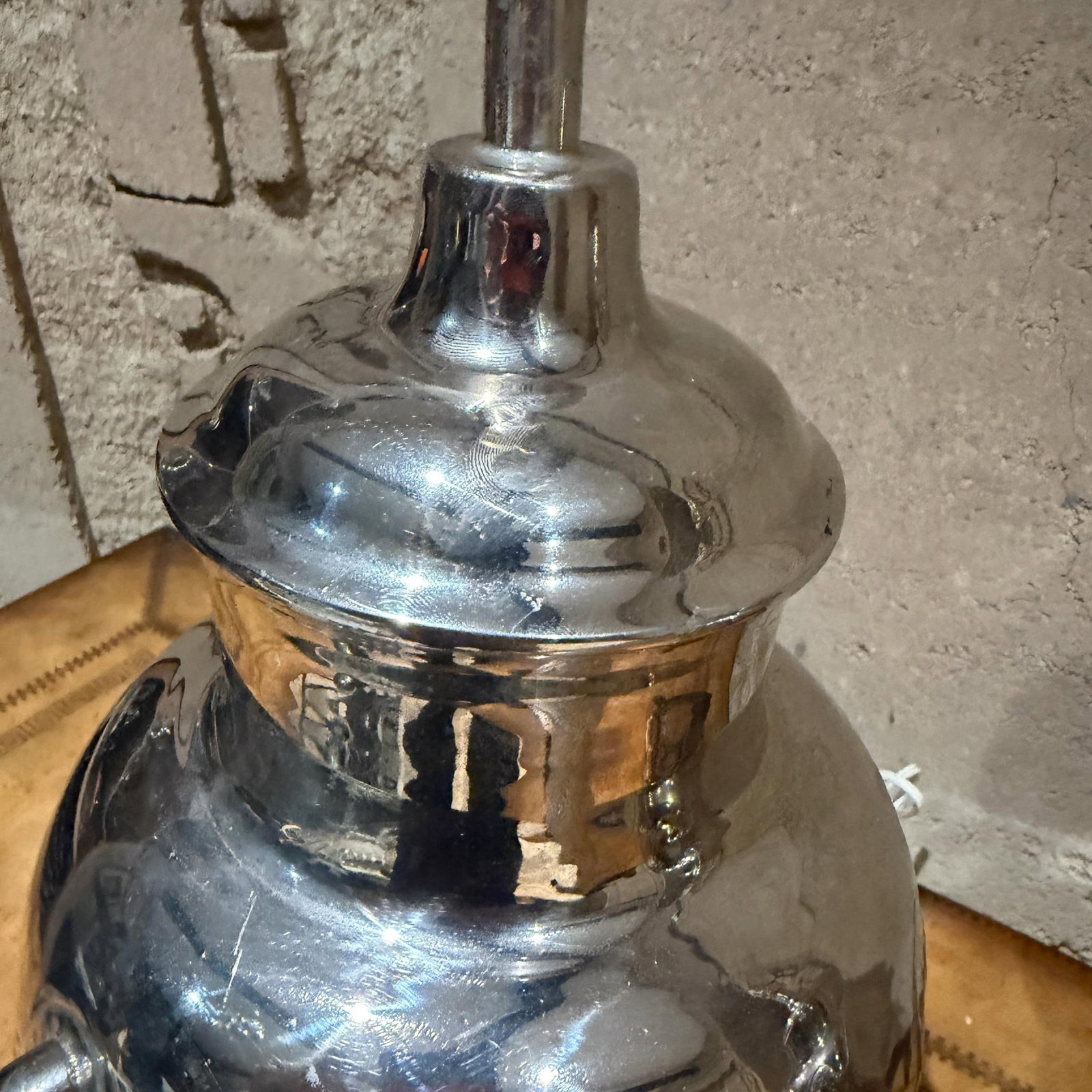 Decorative Pair Hammered Metal Table Lamps Polished Chrome Finish - 14