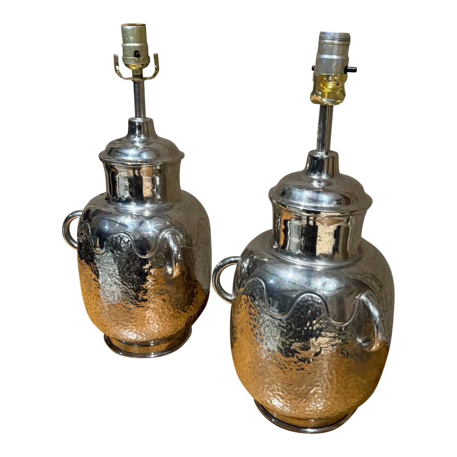 Decorative Pair Hammered Metal Table Lamps Polished Chrome Finish (1 of 18)