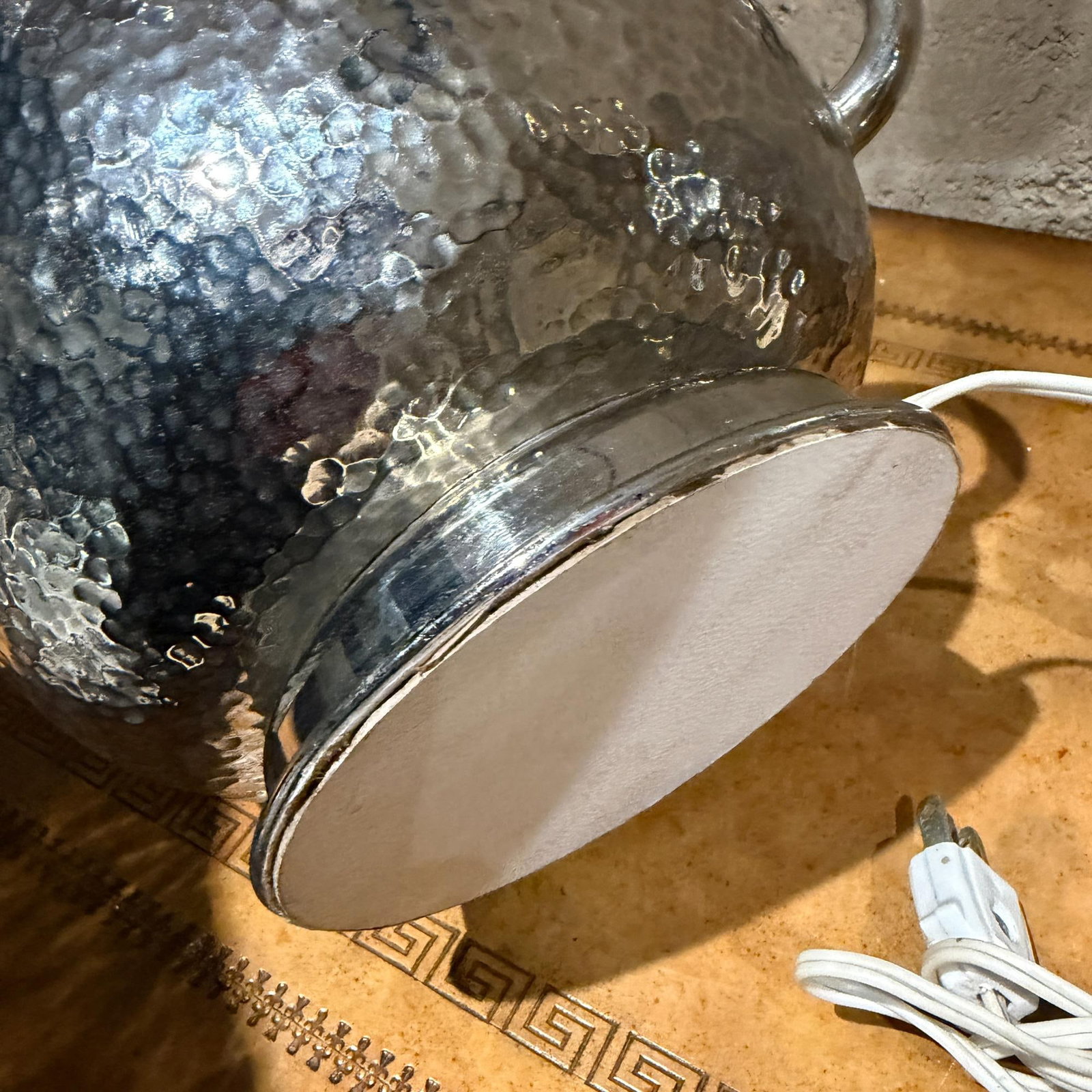 Decorative Pair Hammered Metal Table Lamps Polished Chrome Finish - 6