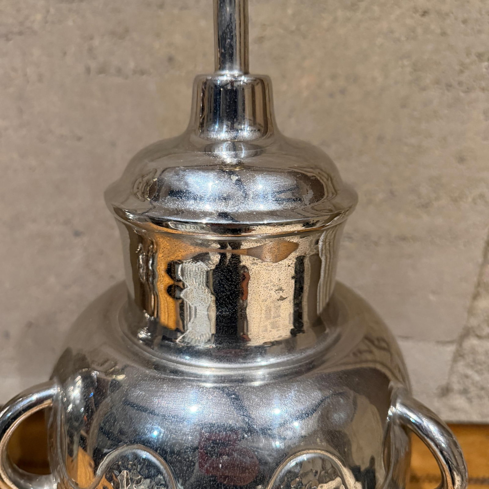 Decorative Pair Hammered Metal Table Lamps Polished Chrome Finish - 8
