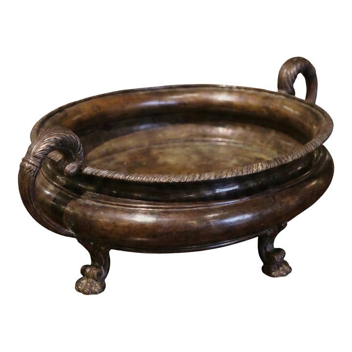 Large Antique French Neoclassical Heavy Cast Patinated Bronze Oval Jardinière / Cachepot /: Large French Neoclassical-style oval jardinière or cachepot in heavy cast patinated bronze, dating from the late 19th to early 20th century. Substantial in both scale and weight, the piece