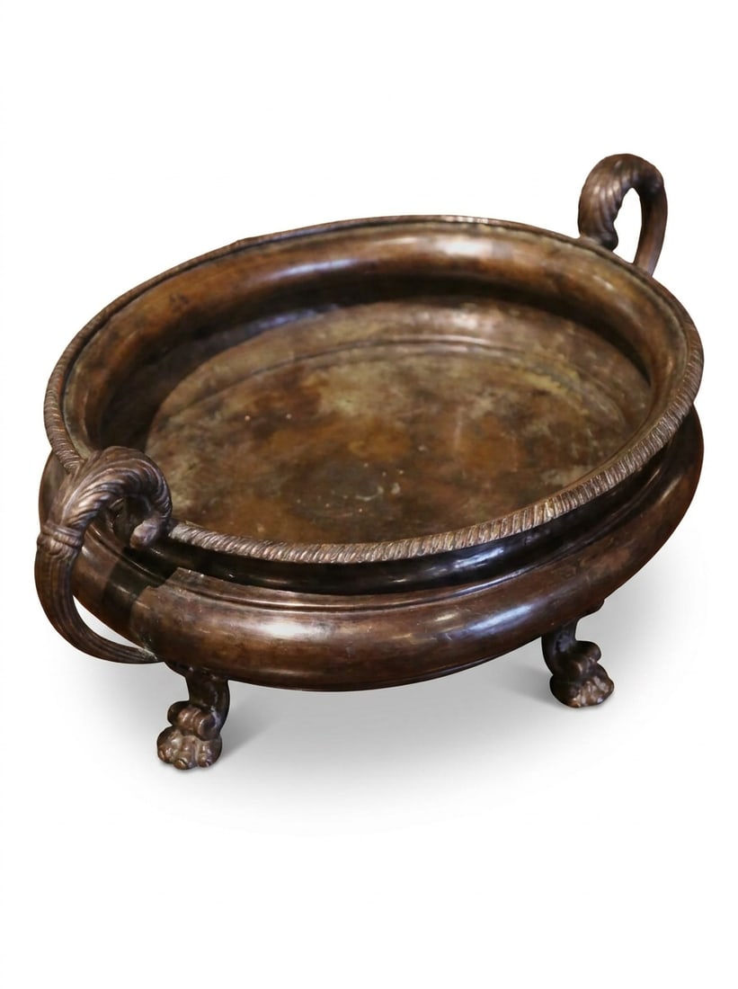 Large Antique French Neoclassical Heavy Cast Patinated Bronze Oval Jardinière / Cachepot / - 4