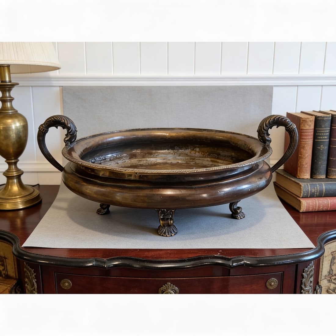 Large Antique French Neoclassical Heavy Cast Patinated Bronze Oval Jardinière / Cachepot / - 5