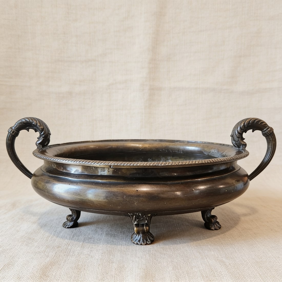 Large Antique French Neoclassical Heavy Cast Patinated Bronze Oval Jardinière / Cachepot / - 6