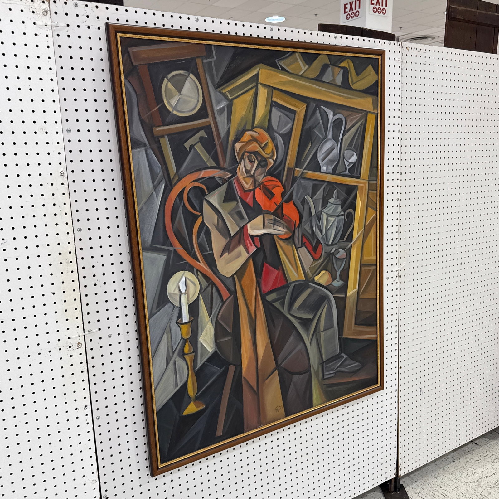 Large Vintage Cubist Expressionist Oil Painting Signed - 10