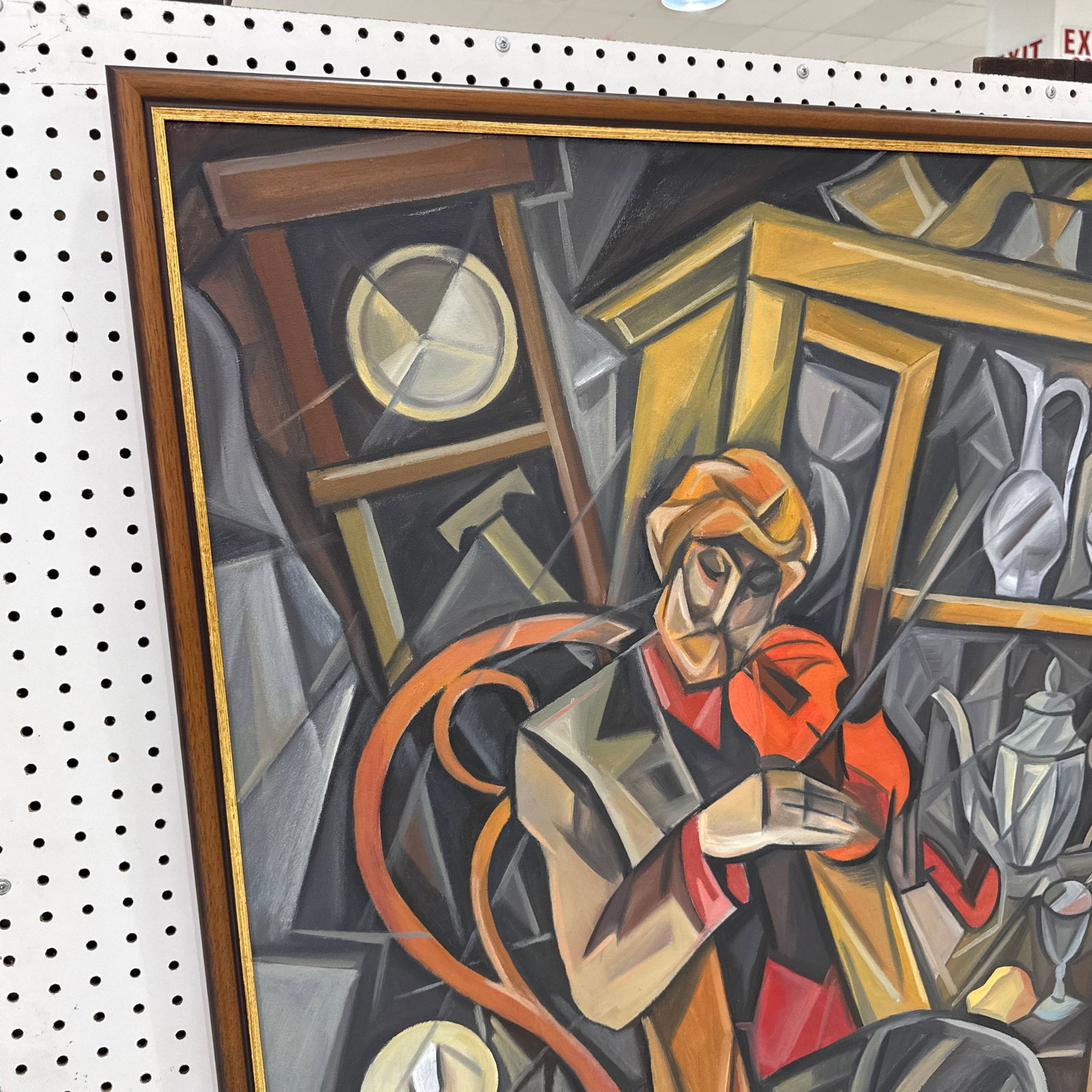 Large Vintage Cubist Expressionist Oil Painting Signed - 3