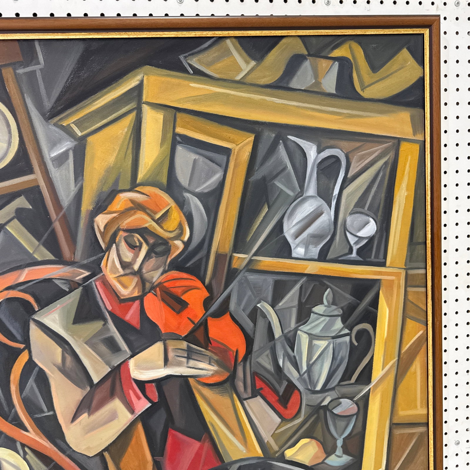 Large Vintage Cubist Expressionist Oil Painting Signed - 4