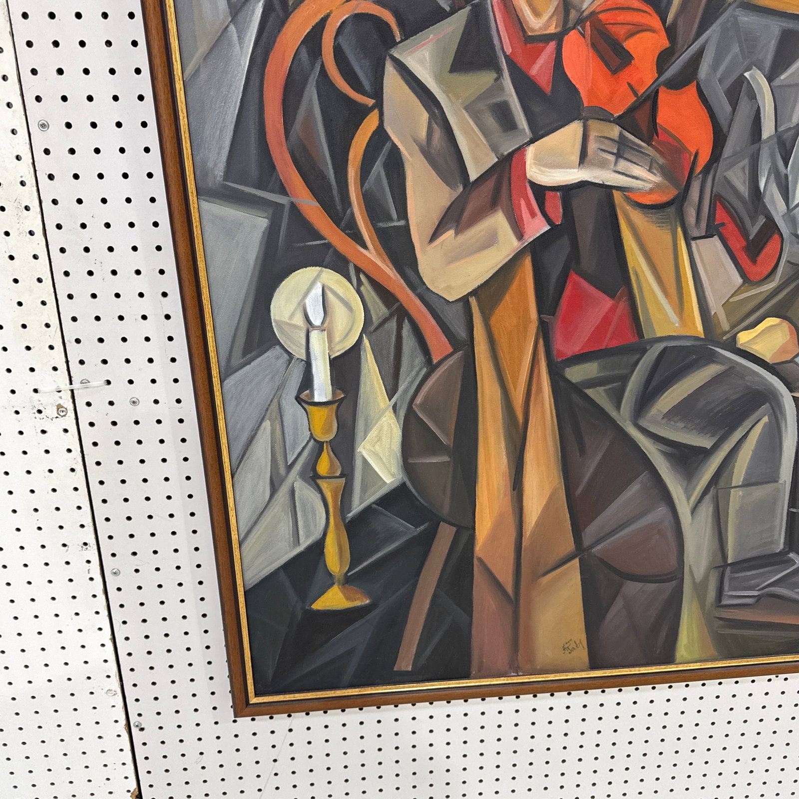 Large Vintage Cubist Expressionist Oil Painting Signed - 5