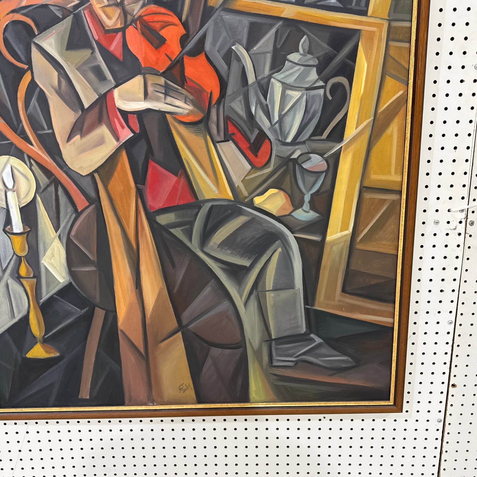 Large Vintage Cubist Expressionist Oil Painting Signed - 6