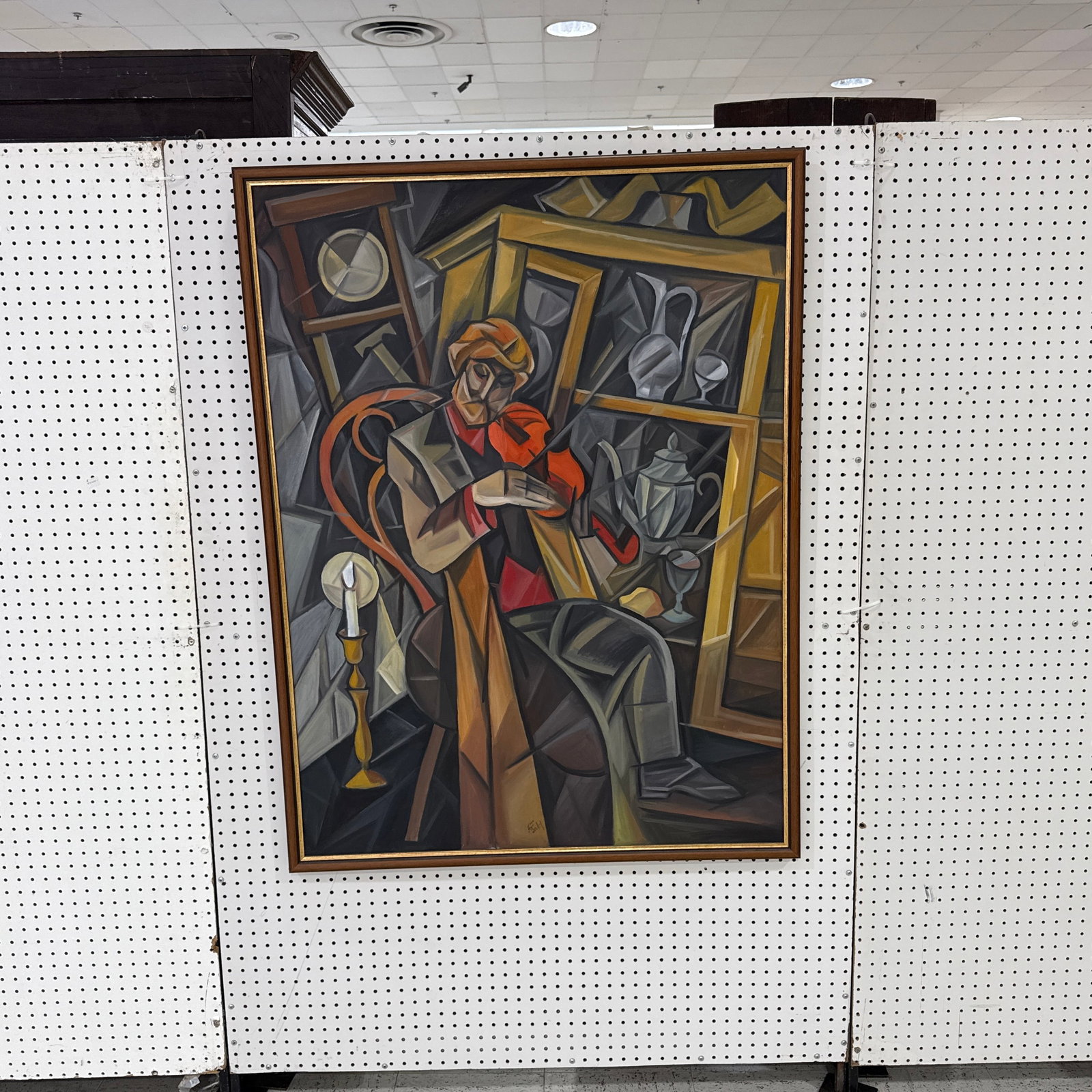 Large Vintage Cubist Expressionist Oil Painting Signed - 8