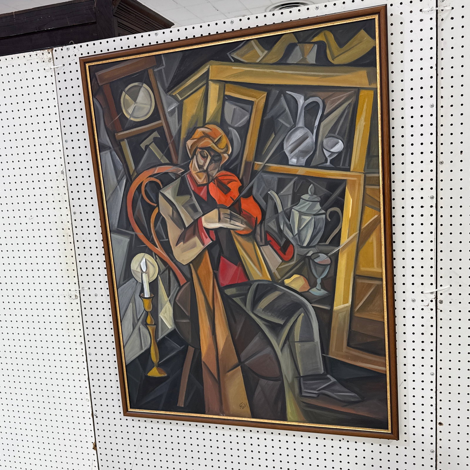 Large Vintage Cubist Expressionist Oil Painting Signed - 9