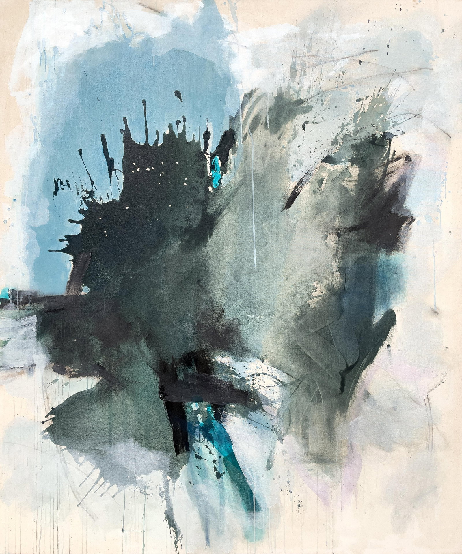 Sings My Soul Oversized Lyrical Abstraction Painting in Dark Green and Blue by Stacey Warnix - 4