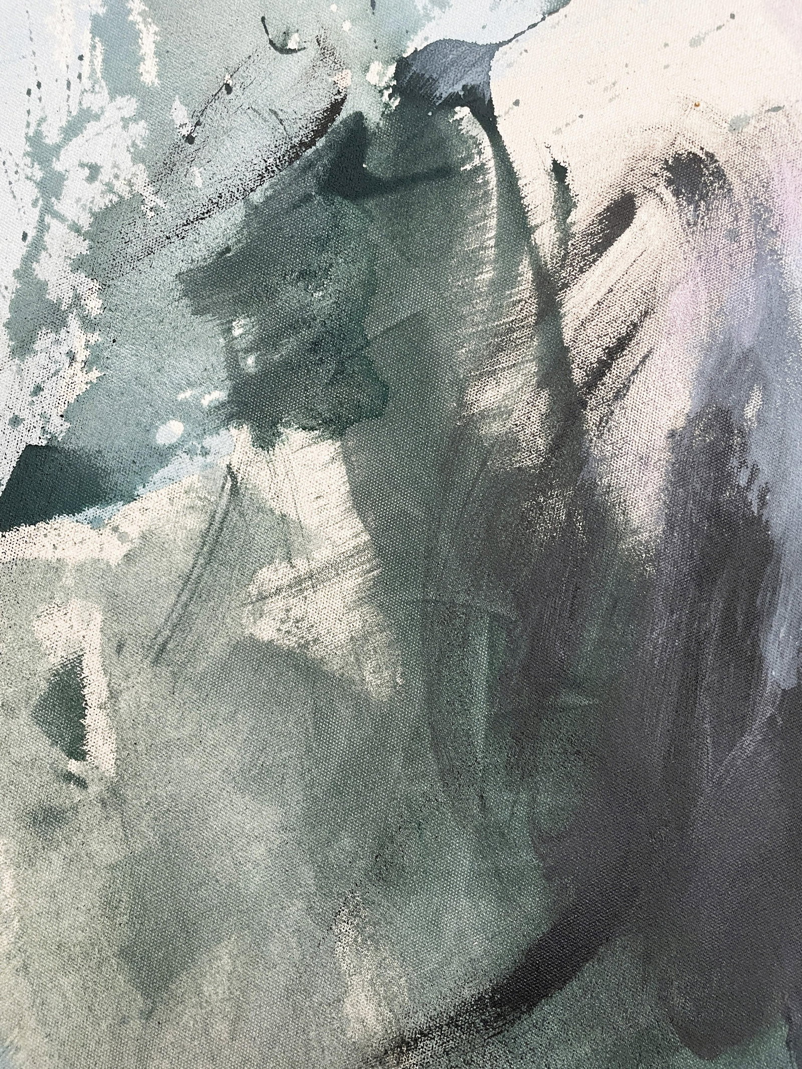 Sings My Soul Oversized Lyrical Abstraction Painting in Dark Green and Blue by Stacey Warnix - 7