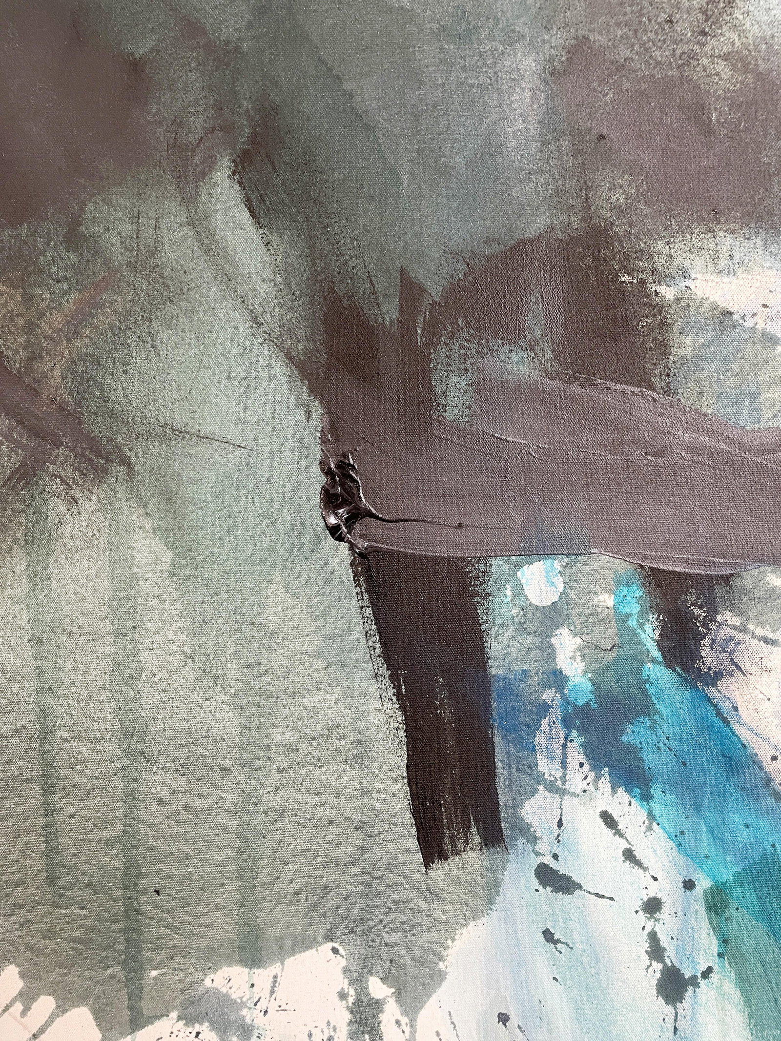 Sings My Soul Oversized Lyrical Abstraction Painting in Dark Green and Blue by Stacey Warnix - 9