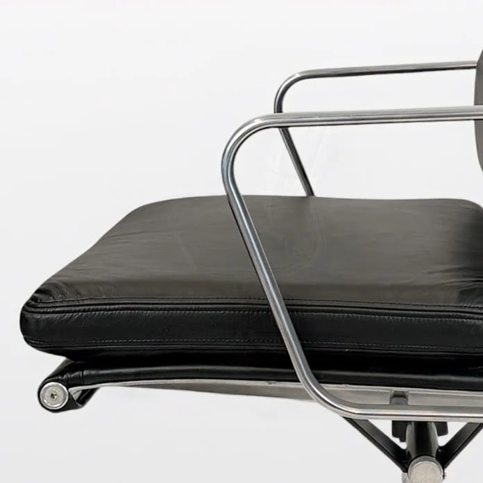 Pair of Eames Aluminum Group Soft Pad Management Chairs by Herman Miller - Black Leather - 6