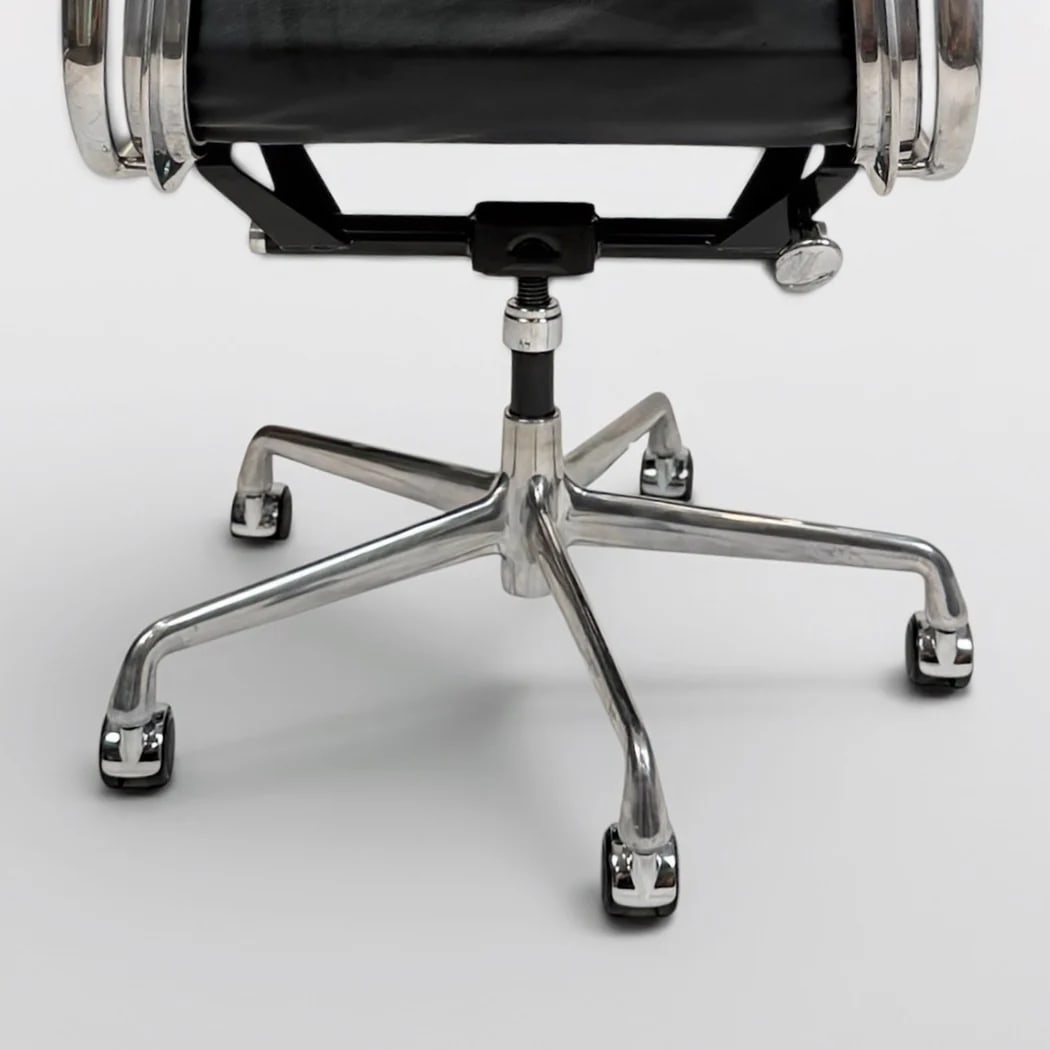 Pair of Eames Aluminum Group Soft Pad Management Chairs by Herman Miller - Black Leather - 8