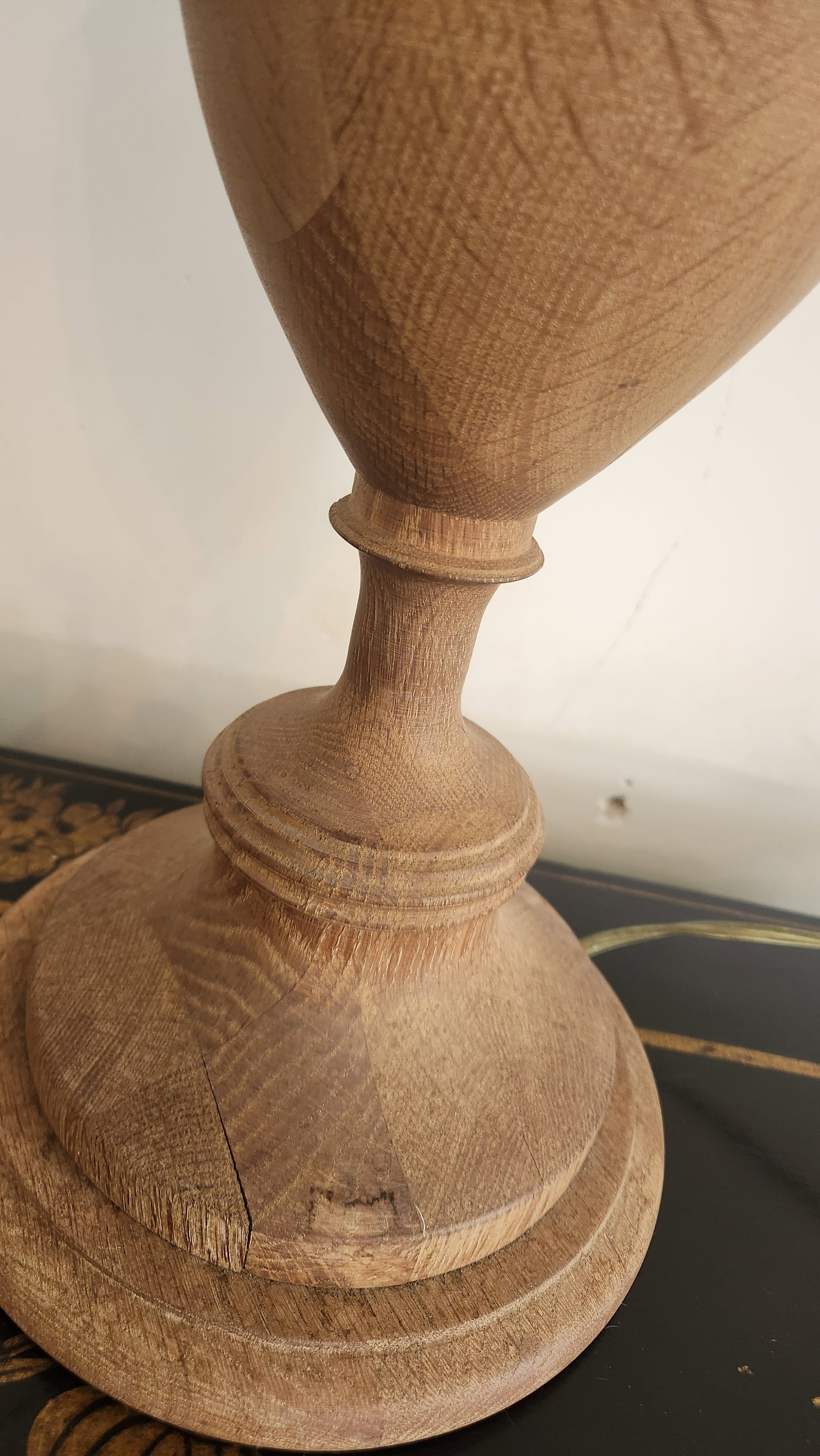 Vintage Natural Wood Urn Table Lamps, Turned Solid Oak / Ash Style - a Pair - 12