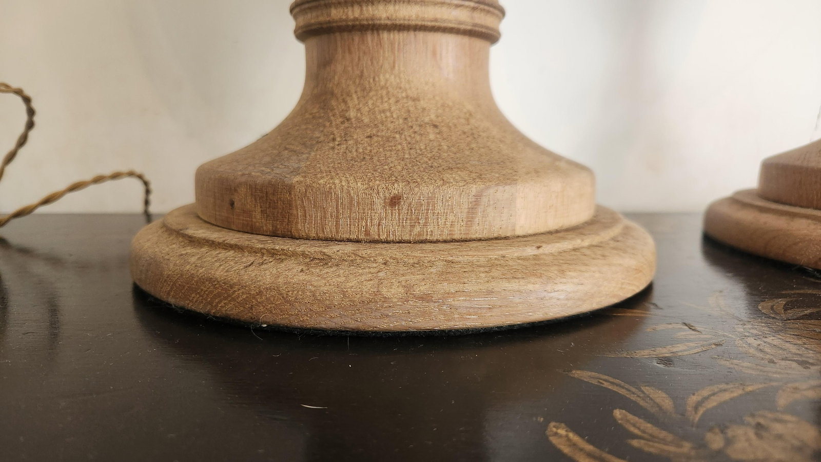 Vintage Natural Wood Urn Table Lamps, Turned Solid Oak / Ash Style - a Pair - 2