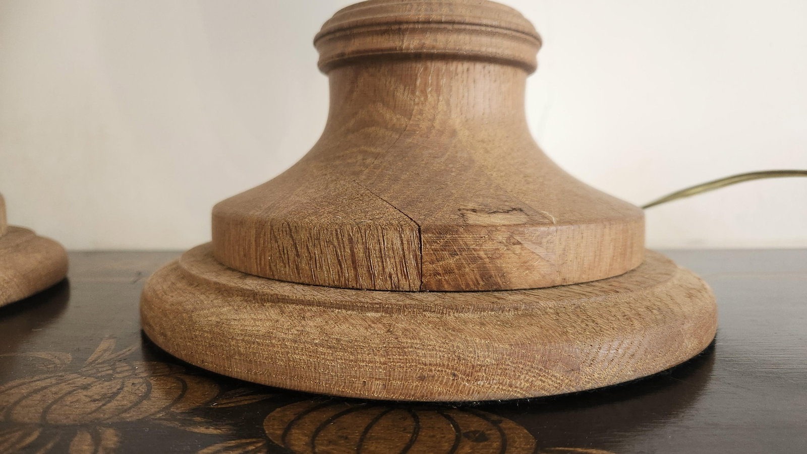 Vintage Natural Wood Urn Table Lamps, Turned Solid Oak / Ash Style - a Pair - 3