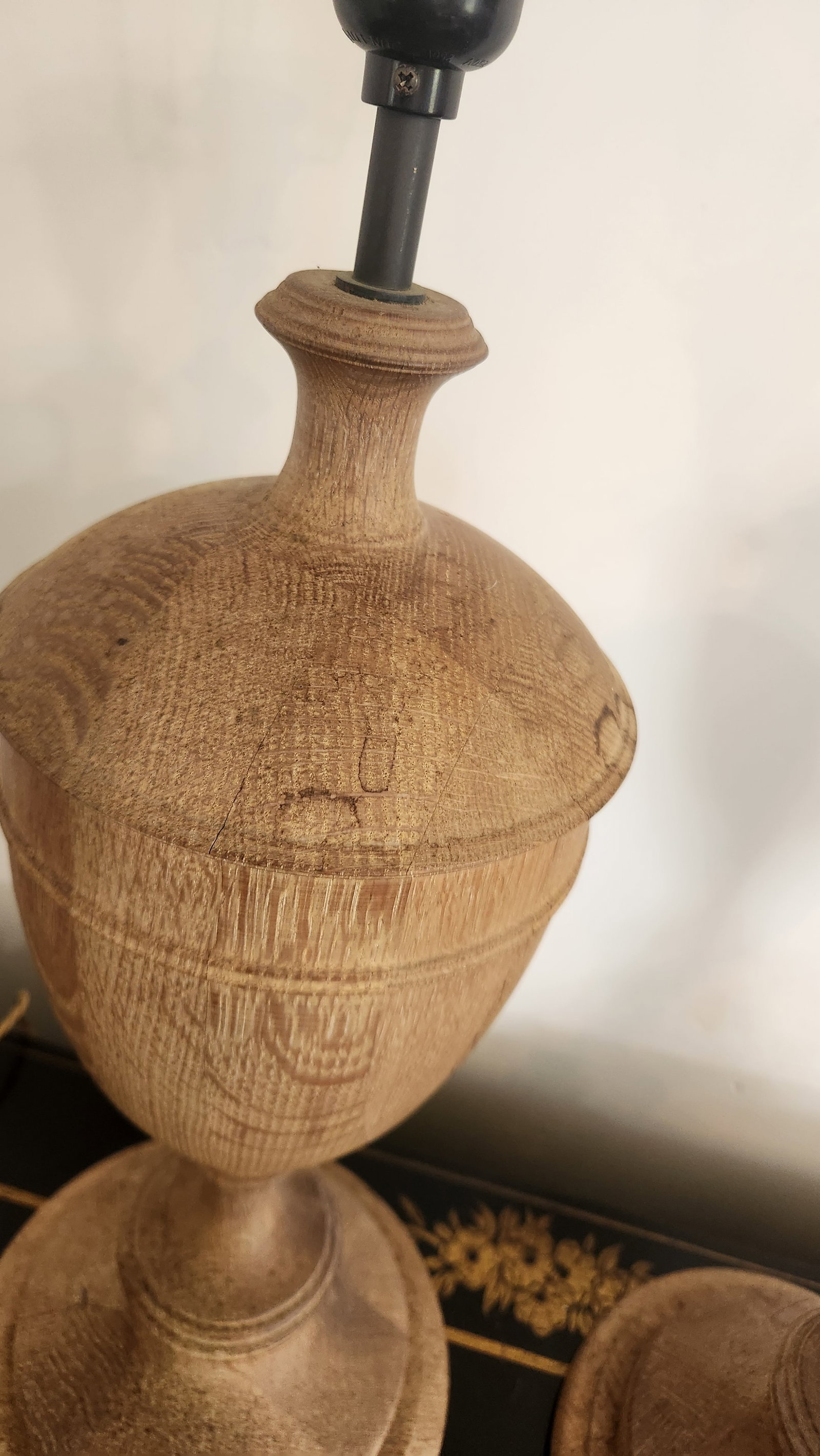 Vintage Natural Wood Urn Table Lamps, Turned Solid Oak / Ash Style - a Pair - 6