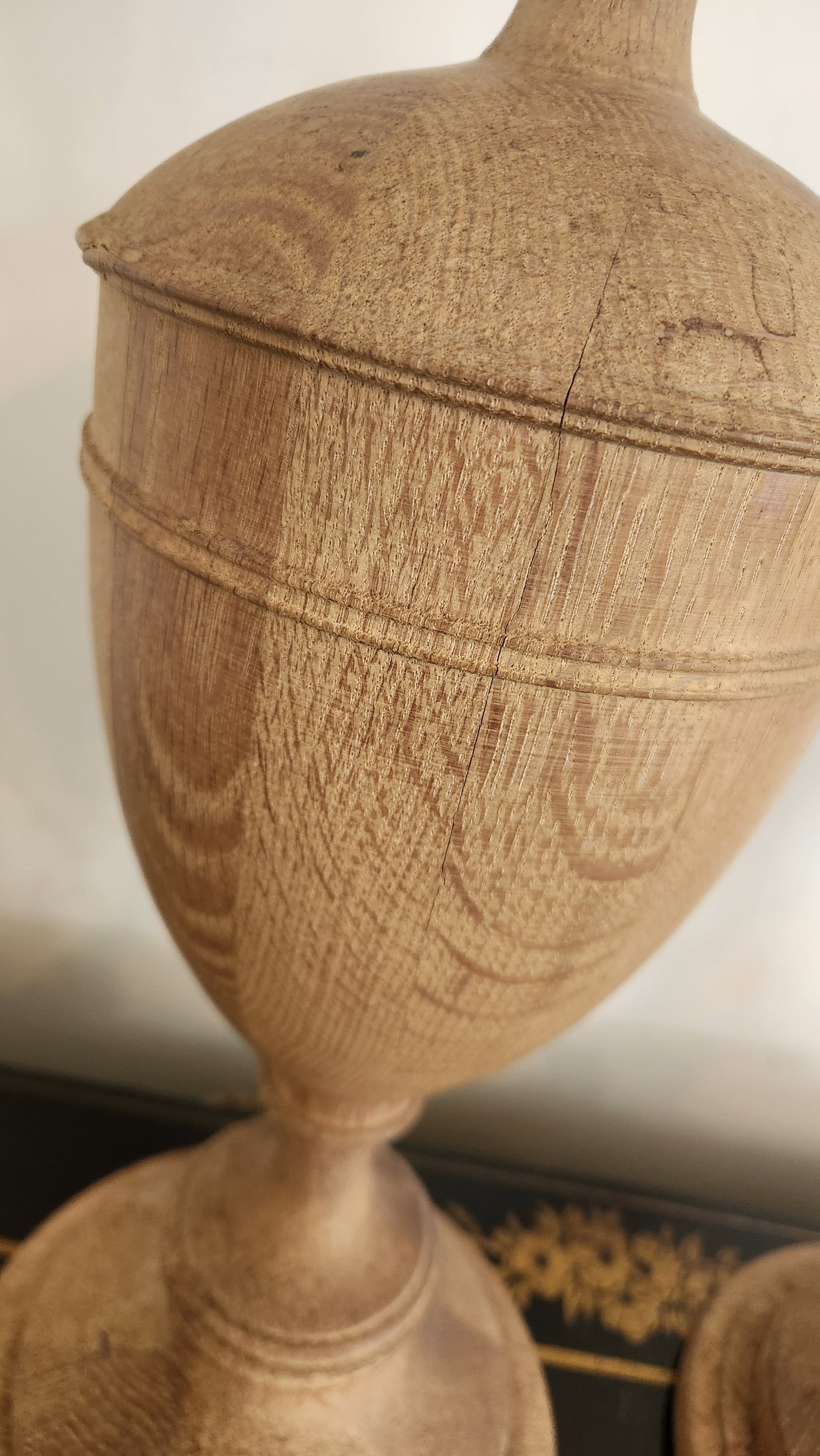 Vintage Natural Wood Urn Table Lamps, Turned Solid Oak / Ash Style - a Pair - 7