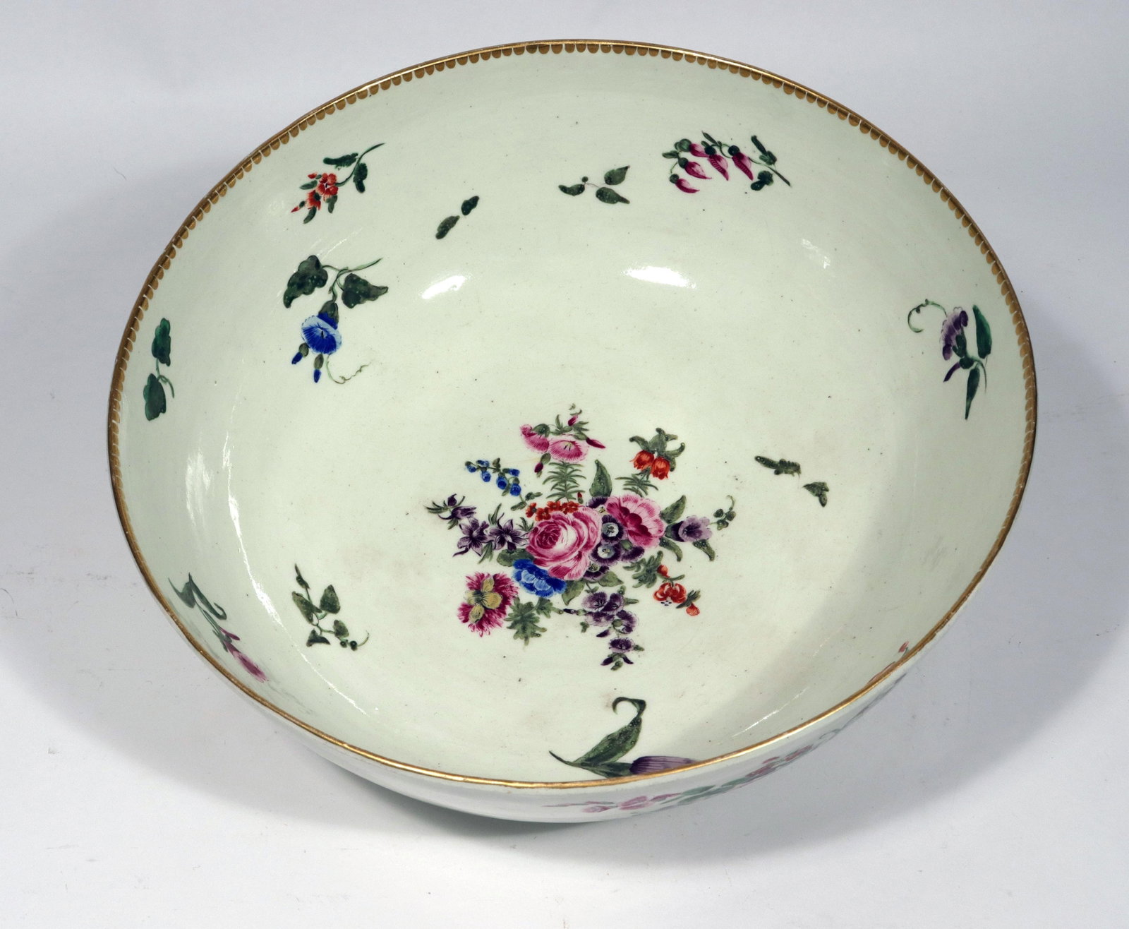 18th-Century First Period Worcester Porcelain Botanical Punch Bowl - 18