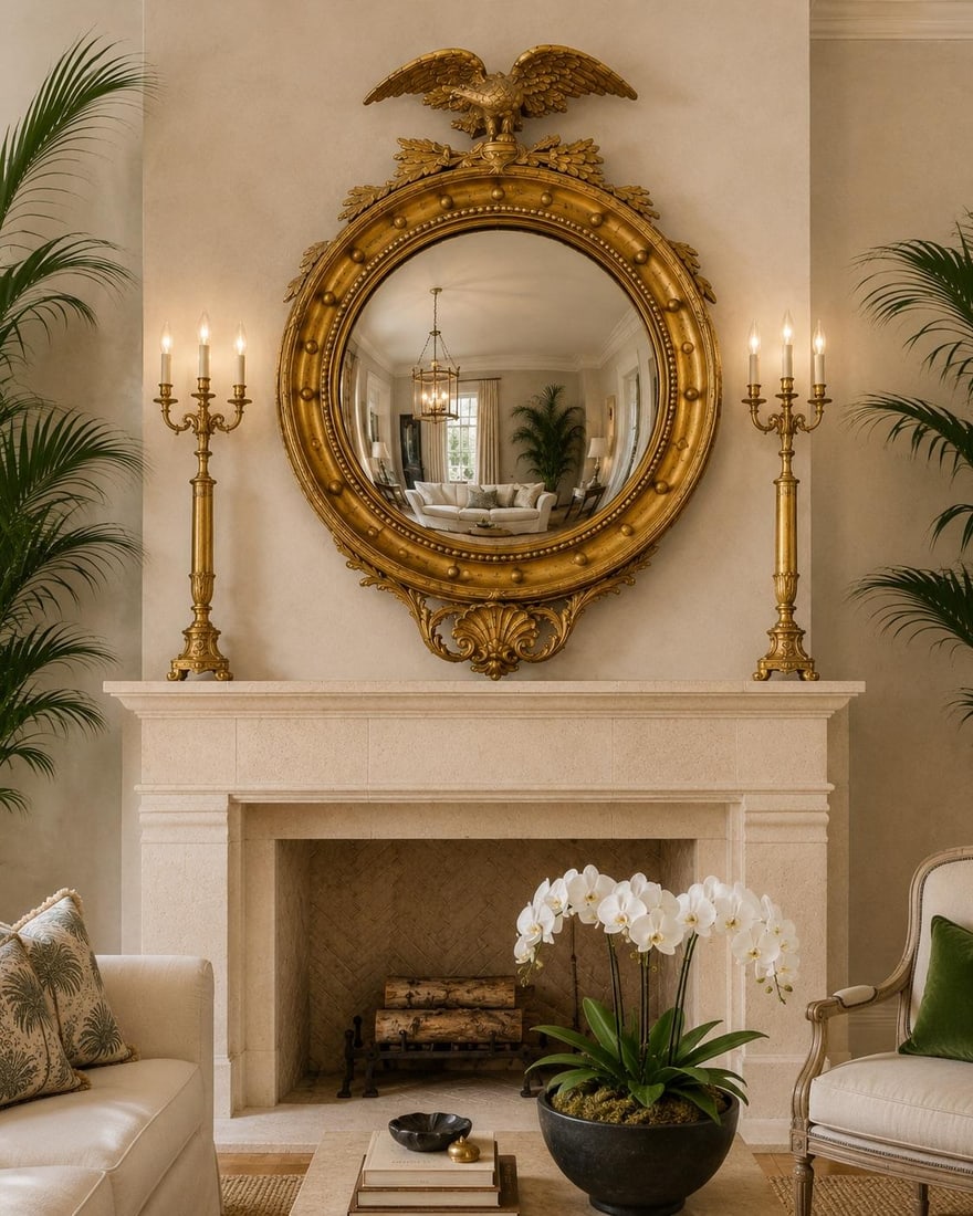 Overscale Federal Style Convex Eagle Girandole Mirror With Shell Cartouche, 48" - 2
