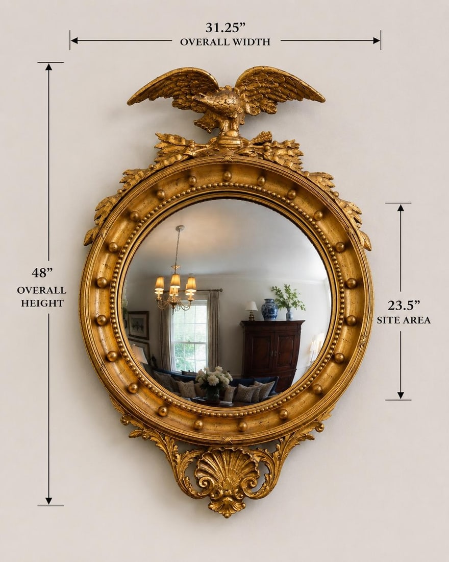 Overscale Federal Style Convex Eagle Girandole Mirror With Shell Cartouche, 48" - 4