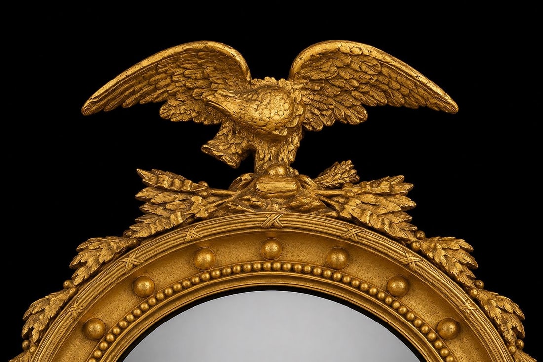Overscale Federal Style Convex Eagle Girandole Mirror With Shell Cartouche, 48" - 5