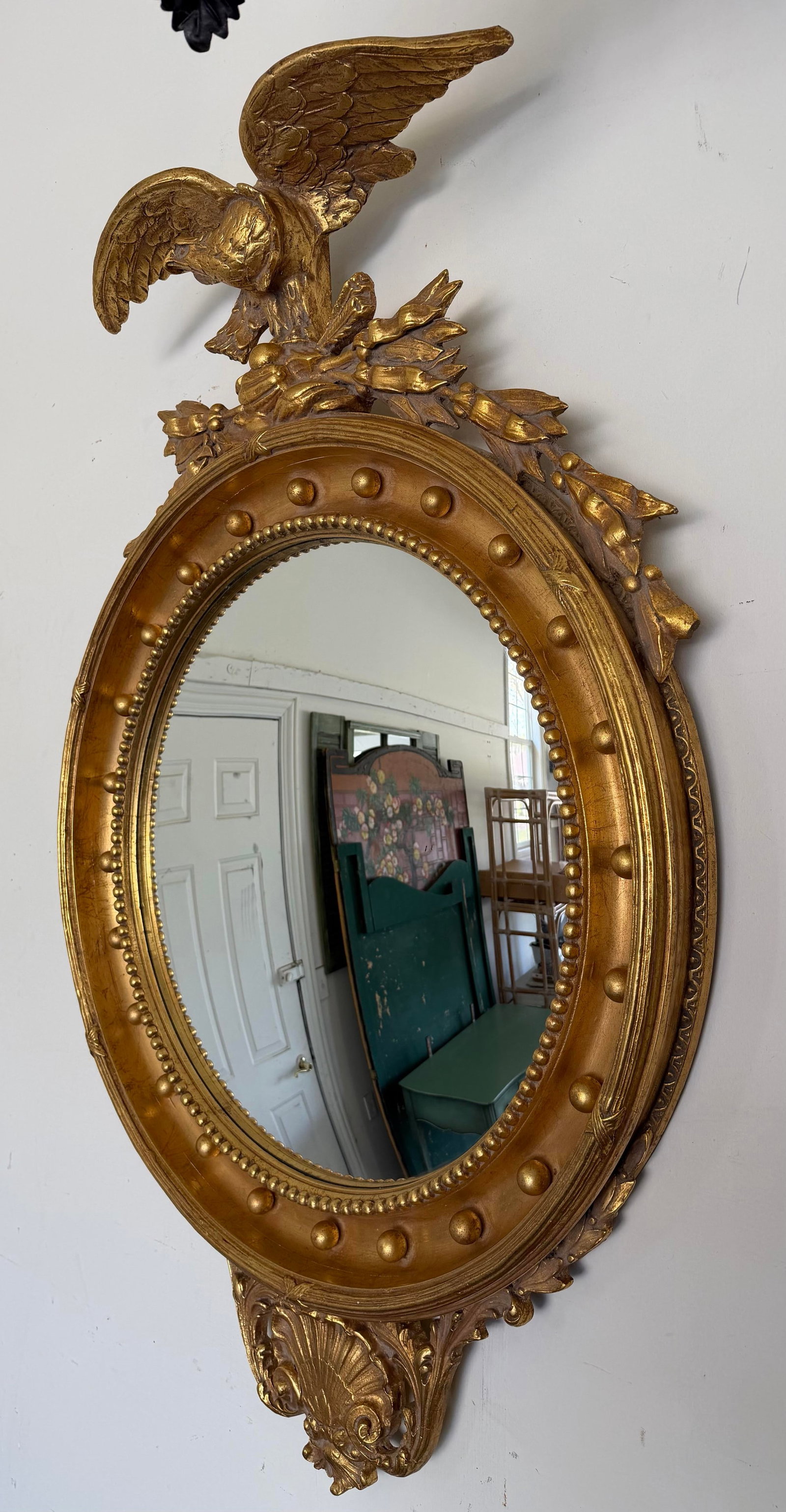 Overscale Federal Style Convex Eagle Girandole Mirror With Shell Cartouche, 48" - 7