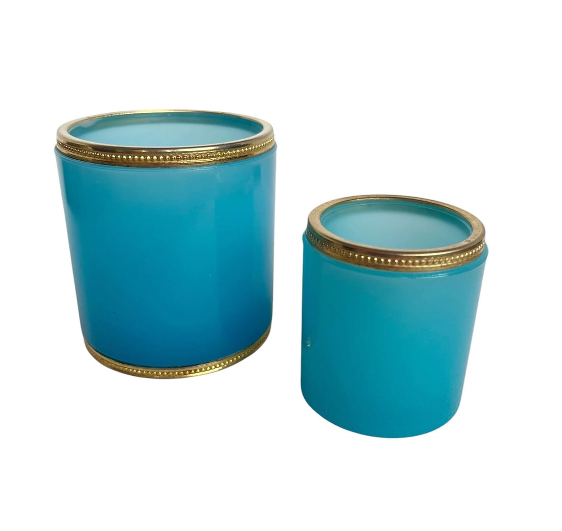 19th Century Italian Murano Blue Opaline Cups - A Pair - 3