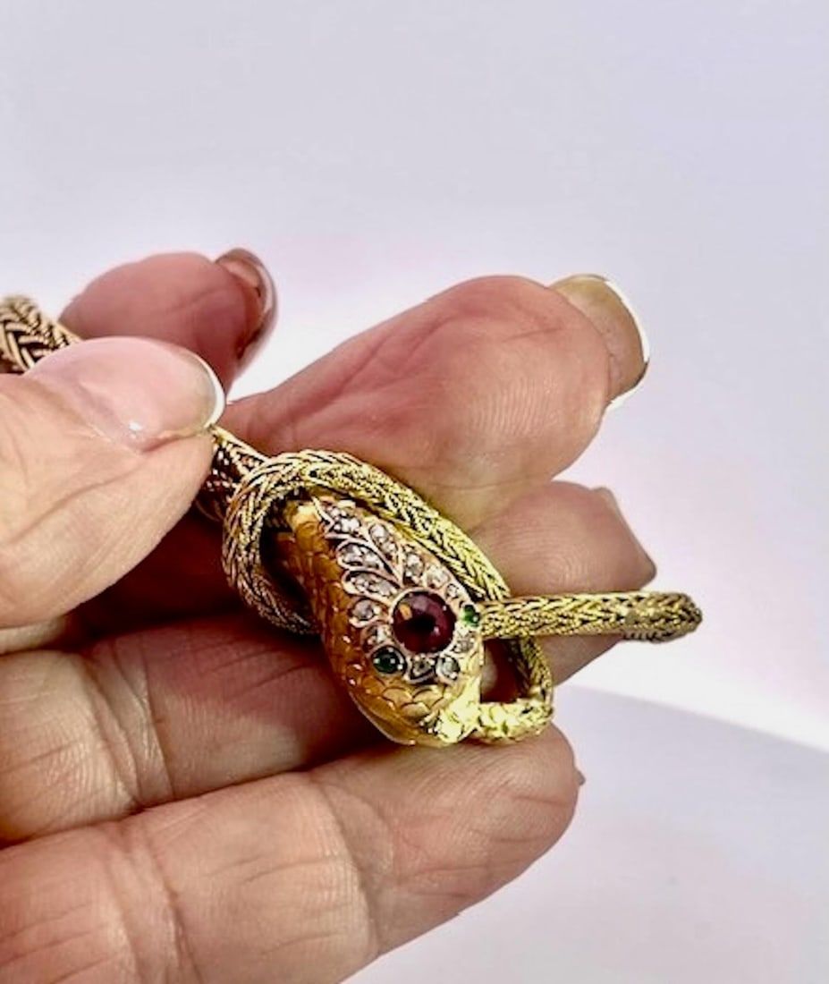 Late 19th Century 14k Yellow Gold Snake Bracelet - 2