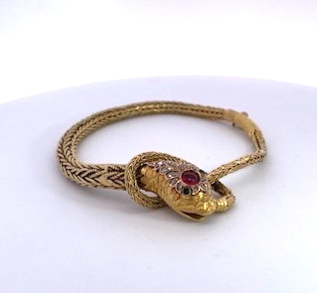 Late 19th Century 14k Yellow Gold Snake Bracelet - 3