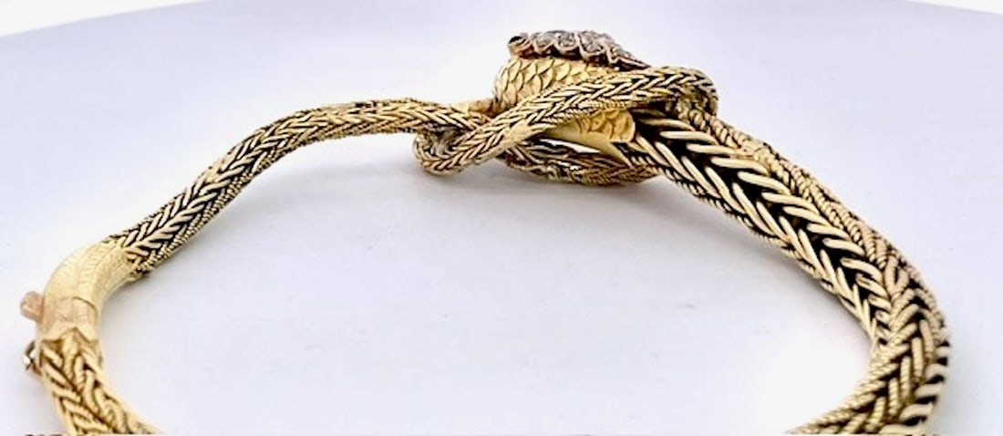 Late 19th Century 14k Yellow Gold Snake Bracelet - 4