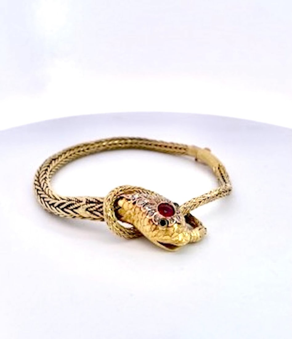 Late 19th Century 14k Yellow Gold Snake Bracelet - 5