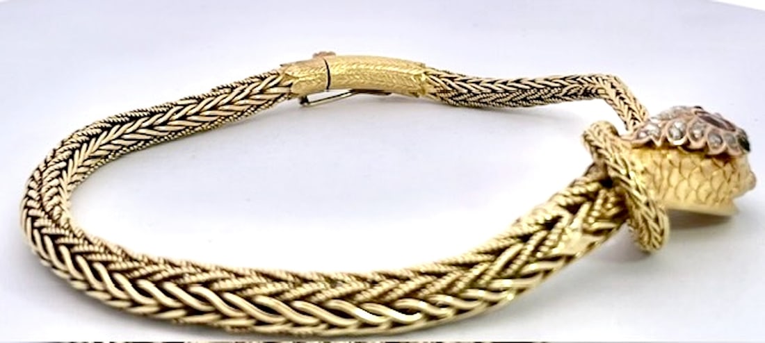 Late 19th Century 14k Yellow Gold Snake Bracelet - 6