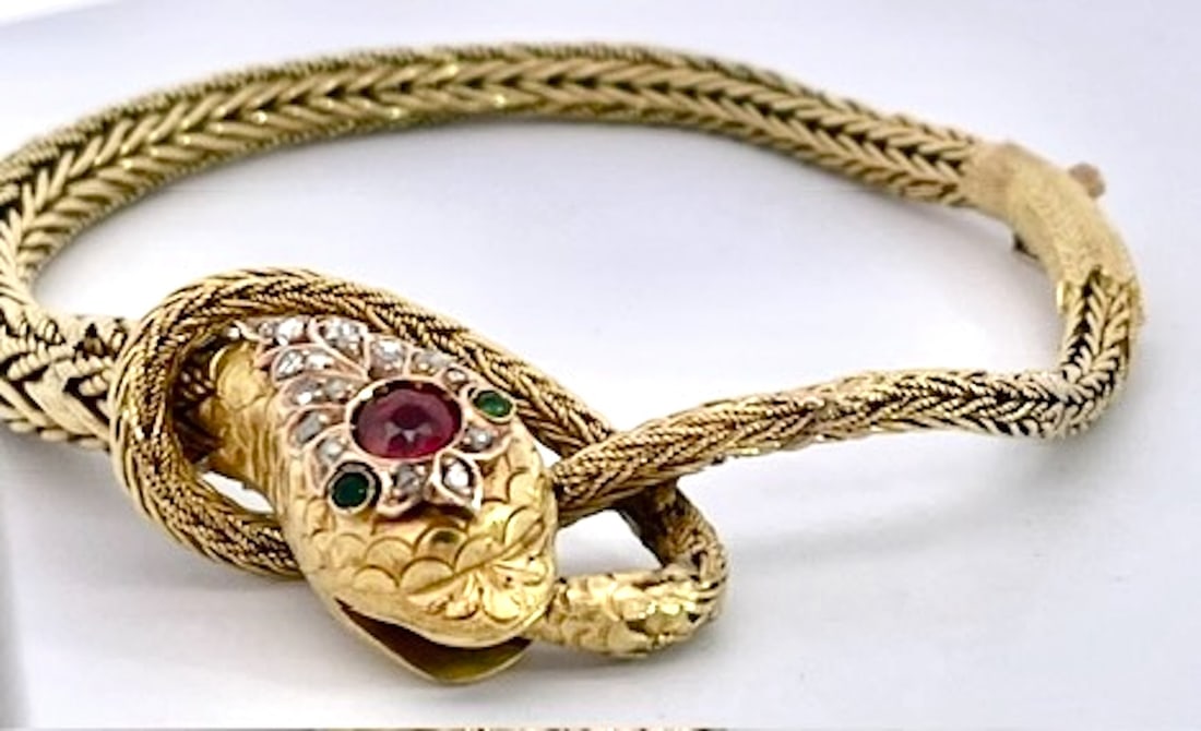 Late 19th Century 14k Yellow Gold Snake Bracelet - 7