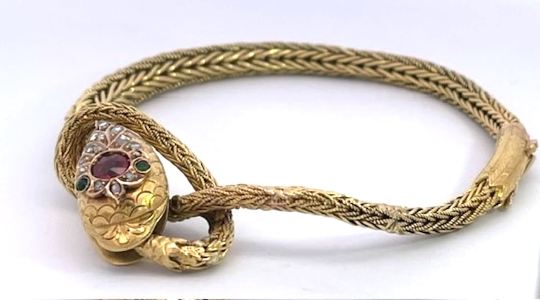 Late 19th Century 14k Yellow Gold Snake Bracelet - 8