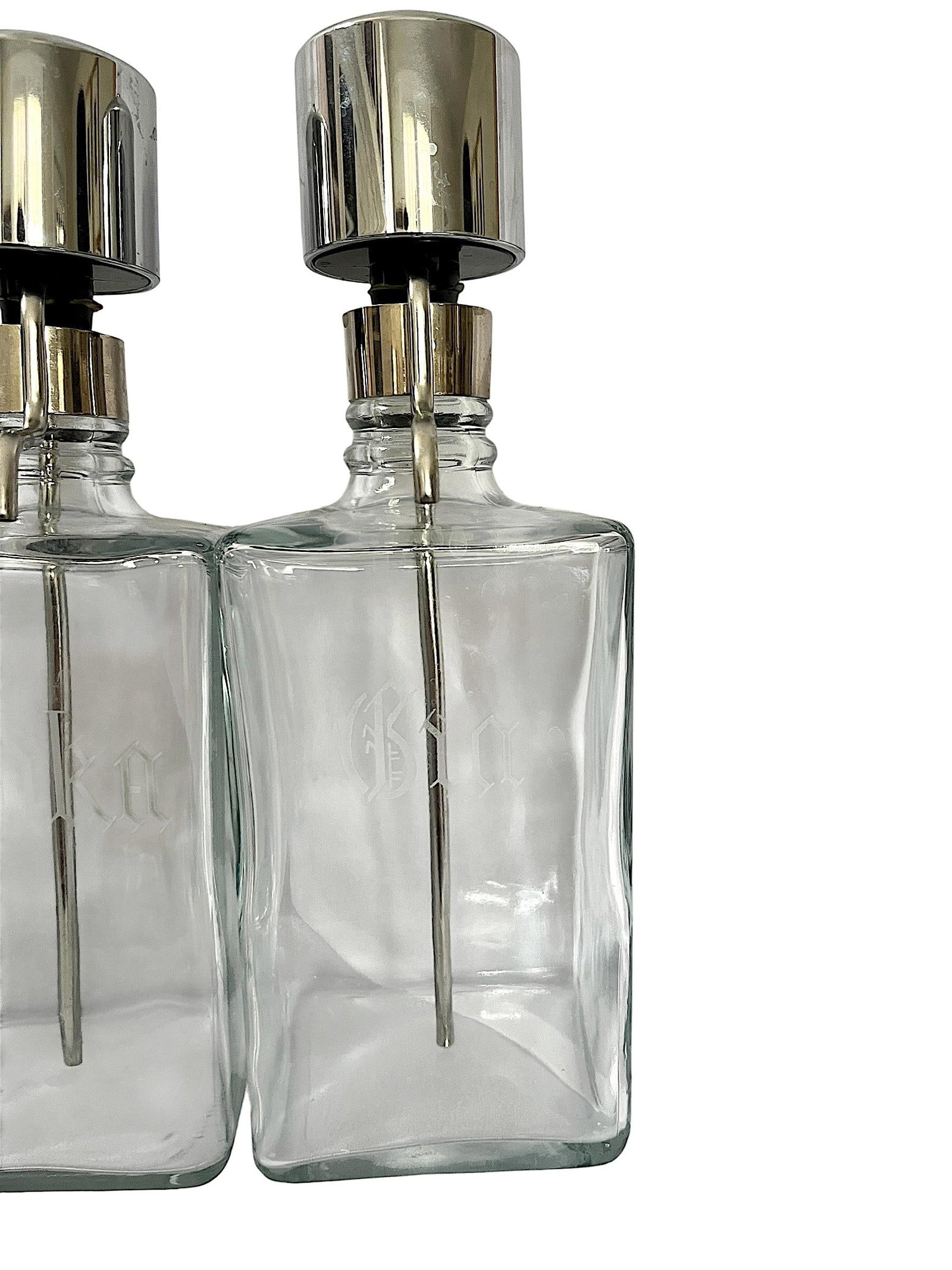 Vintage Mid-Century Etched Glass & Chrome Liquor Dispenser Bar Bottles "” Set of 6 - 5