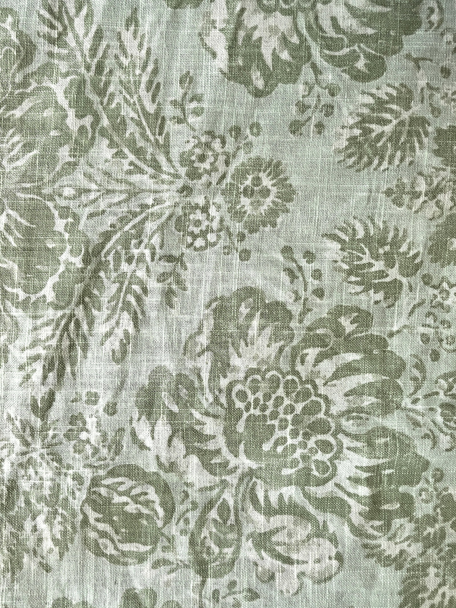 Vintage Braemore Fabrics Sage Green Linen Blend Floral Performance Upholstery Fabric "” 6 - 8