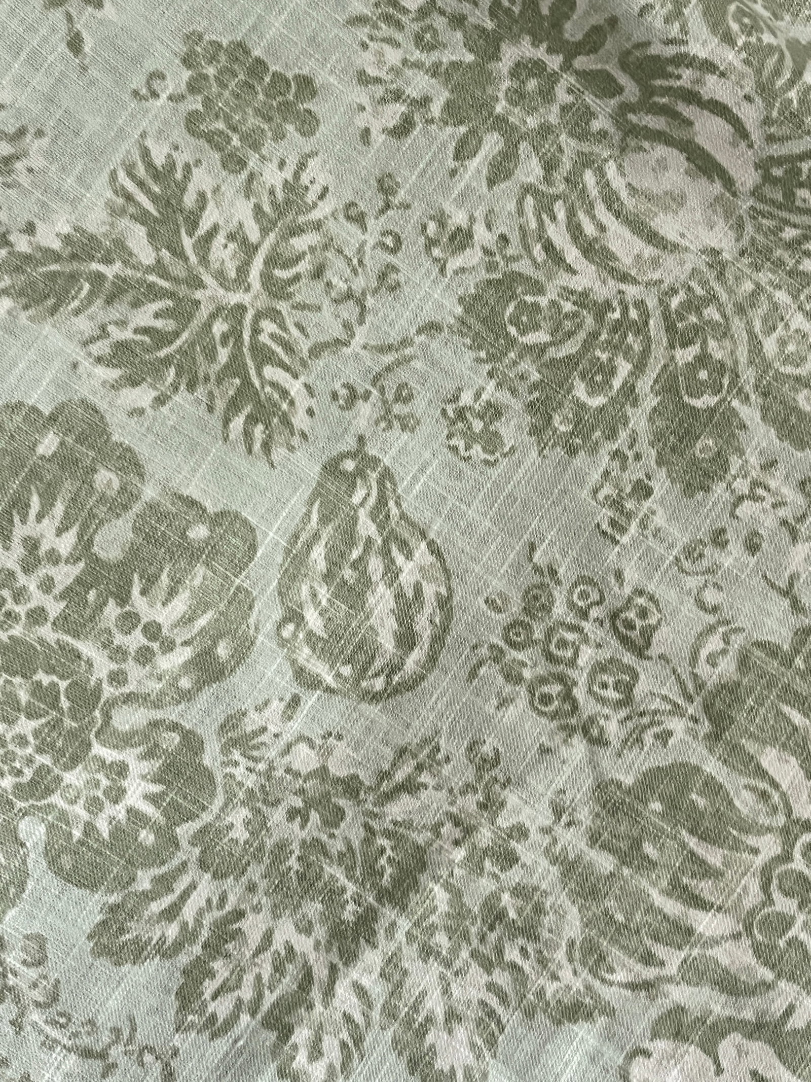 Vintage Braemore Fabrics Sage Green Linen Blend Floral Performance Upholstery Fabric "” 6 - 9