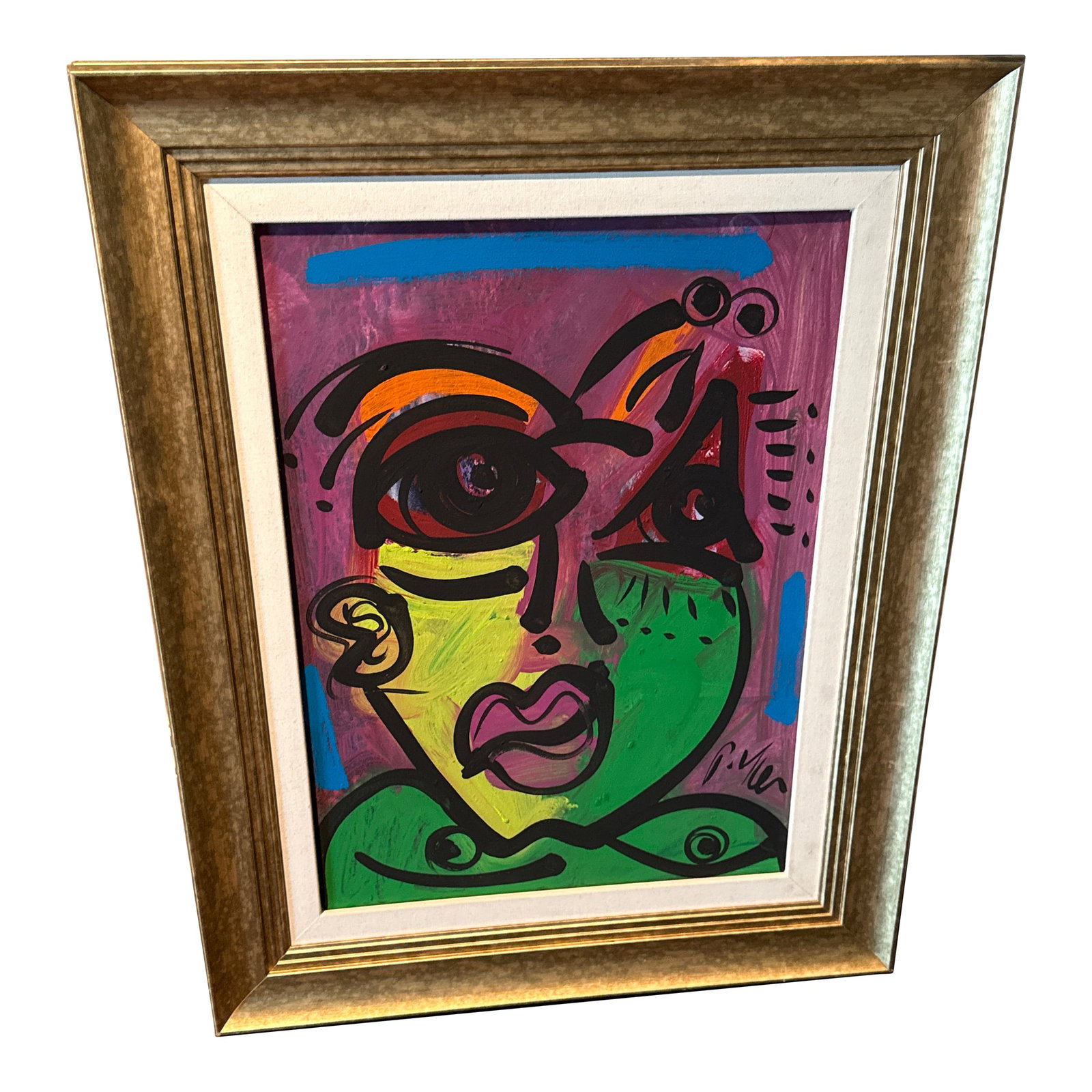 1970s Peter Keil Original Abstract Colorful Portrait Painting: 1970s Original Abstract Painting by Peter Keil. This great piece was executed on board and depicts a colorful whimsical portrait . Framed in silver wood frame ready to hang. COA on back guaranteed aut