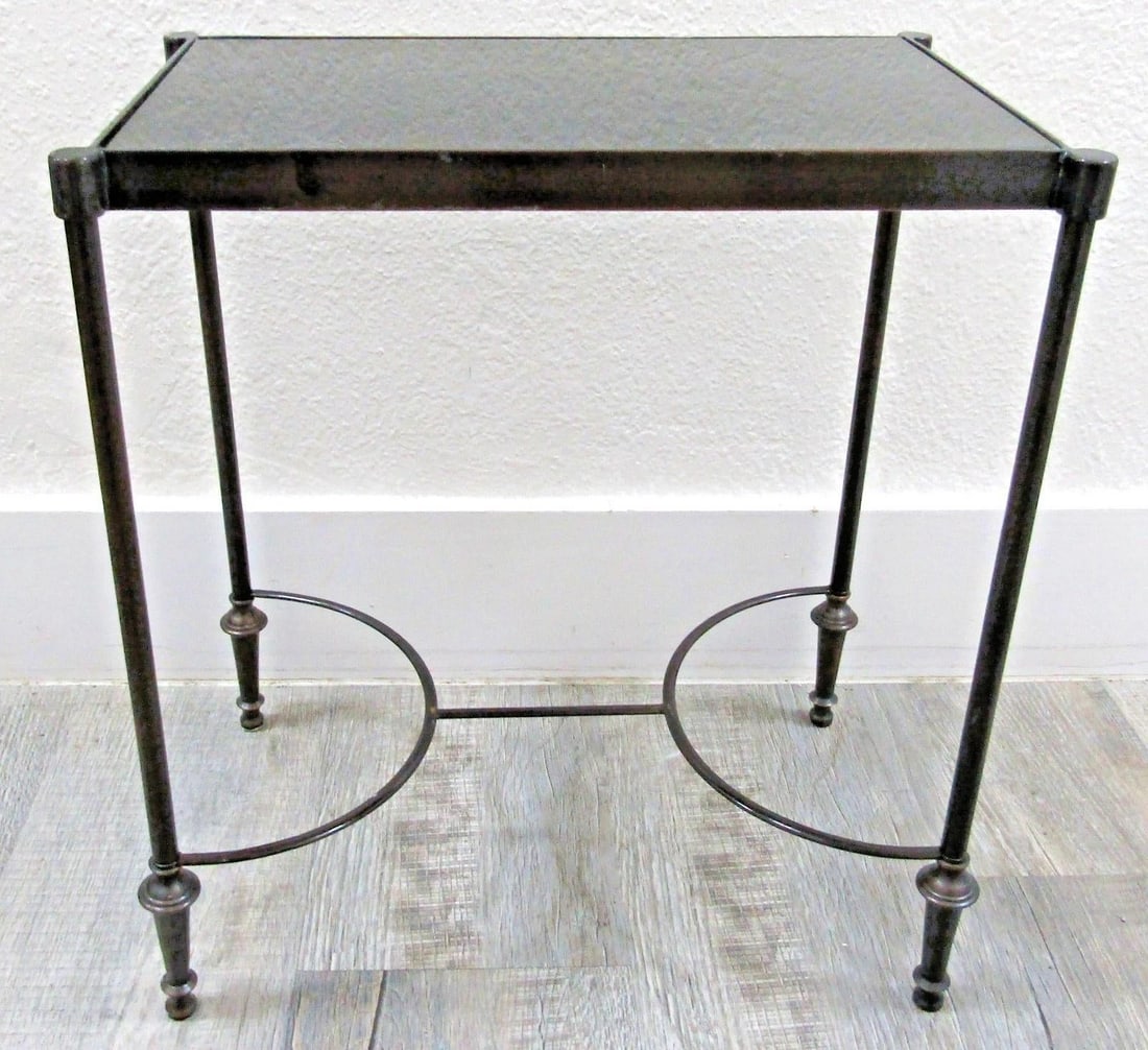 Vintage Rectangular Bronze and Black Granite Top 18" Tall Drink Table - 2