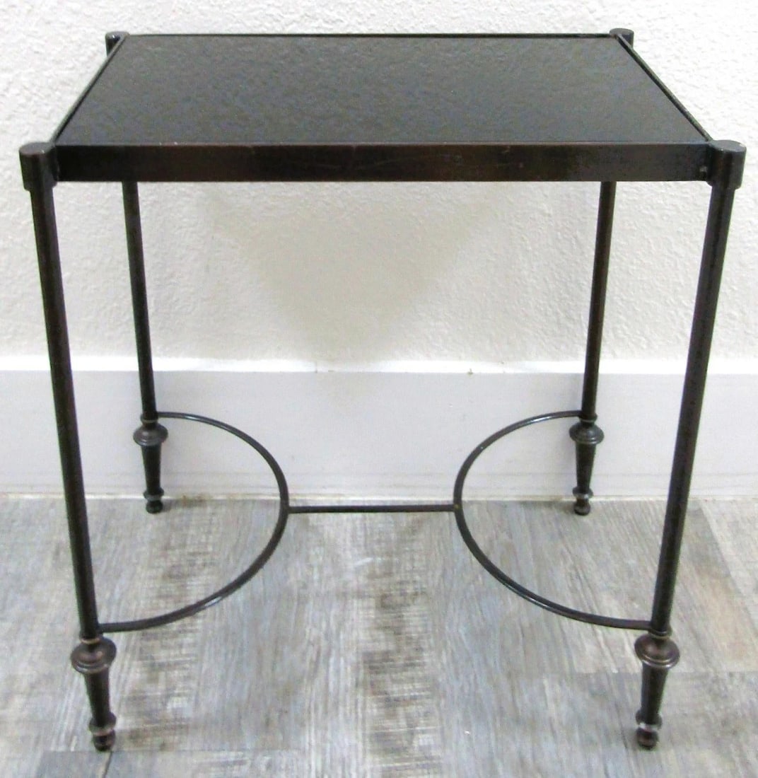 Vintage Rectangular Bronze and Black Granite Top 18" Tall Drink Table - 7
