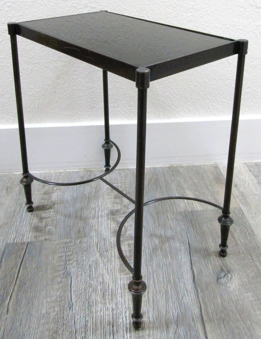 Vintage Rectangular Bronze and Black Granite Top 18" Tall Drink Table - 8