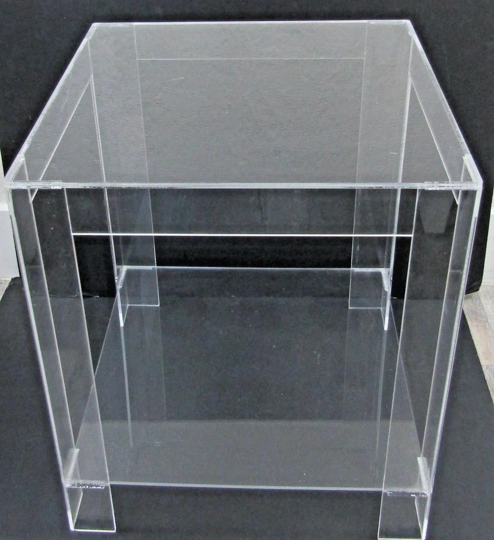 MCM Hollywood Regency Clear Lucite Acrylic Two-Tier Square Side Table - 2
